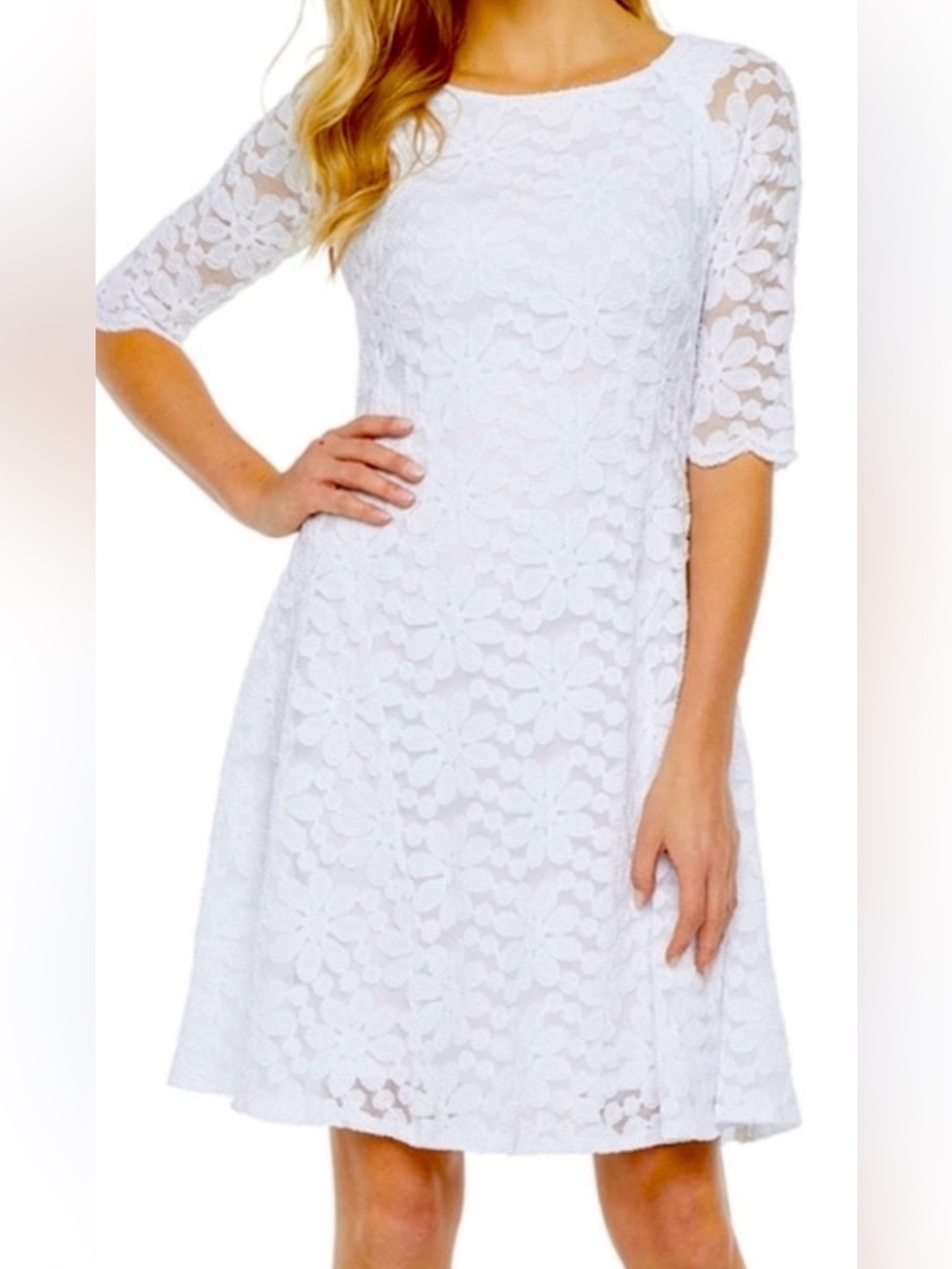 Rabbit Rabbit Rabbit Designs White Daisy Lace Fit & Flare Dress Size 16